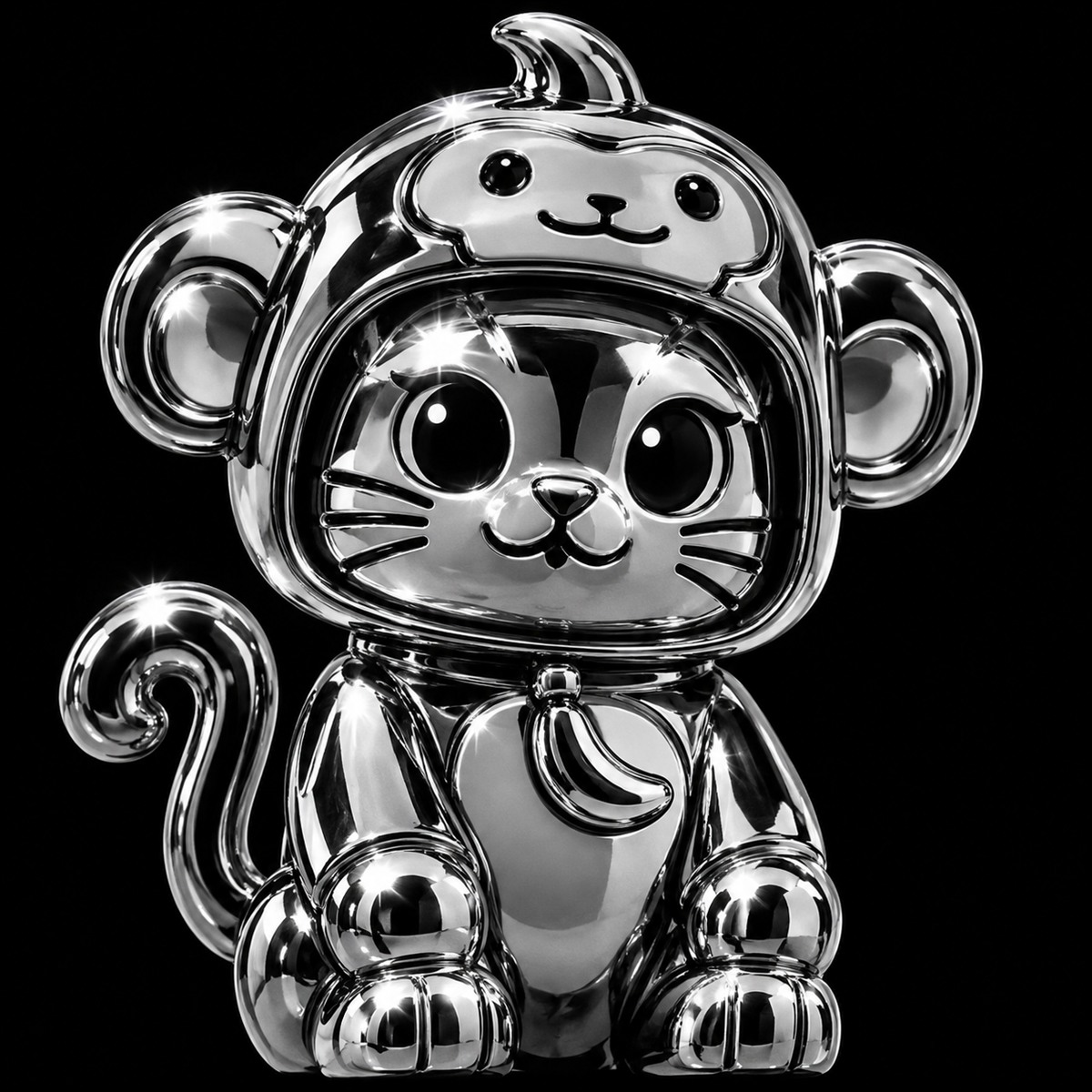 Chrome CATAPE character in a monkey-shaped space hood